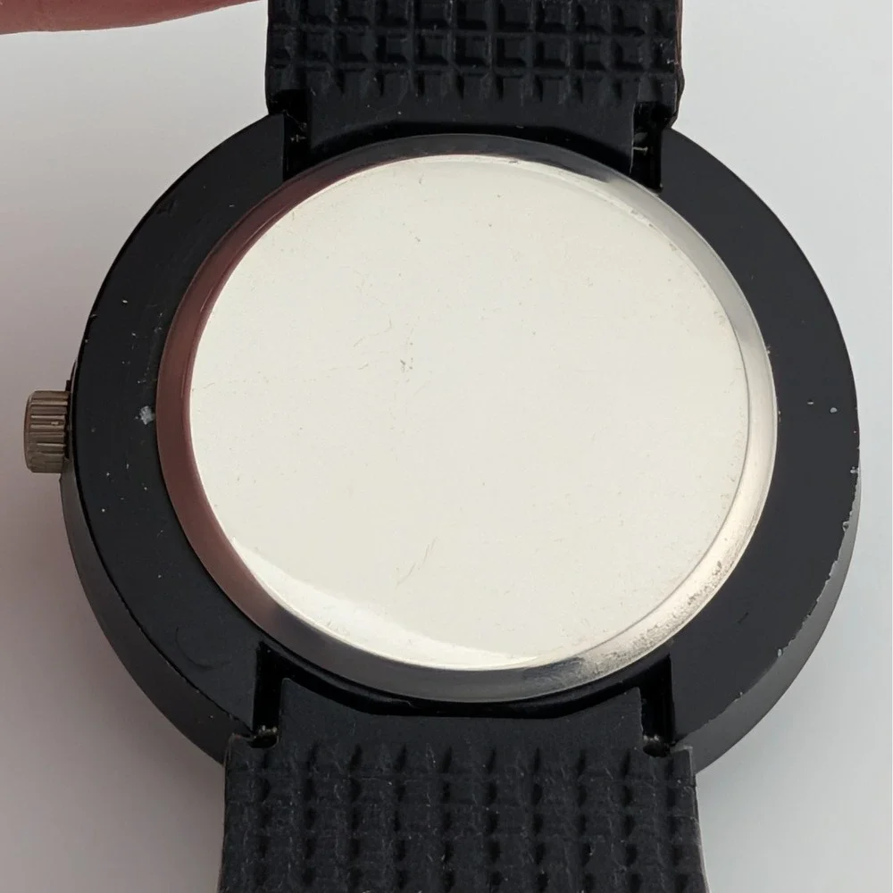 Men's 44mm Black Rotating Disc Mystery Dial Quartz Watch Rubber Strap